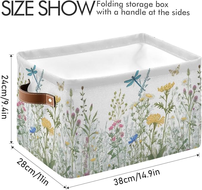 Colorful Herbs And Flowers Storage Baskets,Decorative Collapsible Rectangular Canvas Fabric Storage Bin for Home