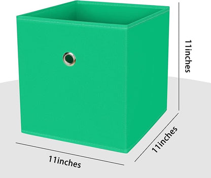 Foldable Storage Cubes Bins ,11 Inch Cloth Storage Cube Fabric Storage Box Cubes Organizer Baskets with Handles for Home Organizer Set of 6 (Green)