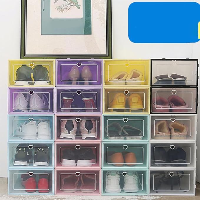 MAGICLULU 6pcs Women Shoes Storage Box Plastic Clamshell Shoe Organizer 31x21.5x12.5cm Stackable Storage Case for Closet and Travel