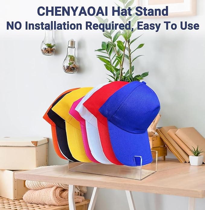 CHENYAOAI Hat Organizer for Baseball Caps, 2 Pcs No Install Acrylic Hat Stand for 14 Baseball Caps, Hat Racks for Caps Display and Organizer for Bedroom, Closet, Dresser, Office, Hat Holder