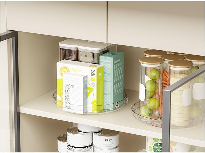 SUOXING 2 Pack Rotating Small Lazy Susan Turntable for Cabinet,9.5 Inch Clear Acrylic Spice Rack,Turntable Organizer for Refrigerator,Kitchen,Pantry and Vanity Makeup,Bathroom Countertop Organizer