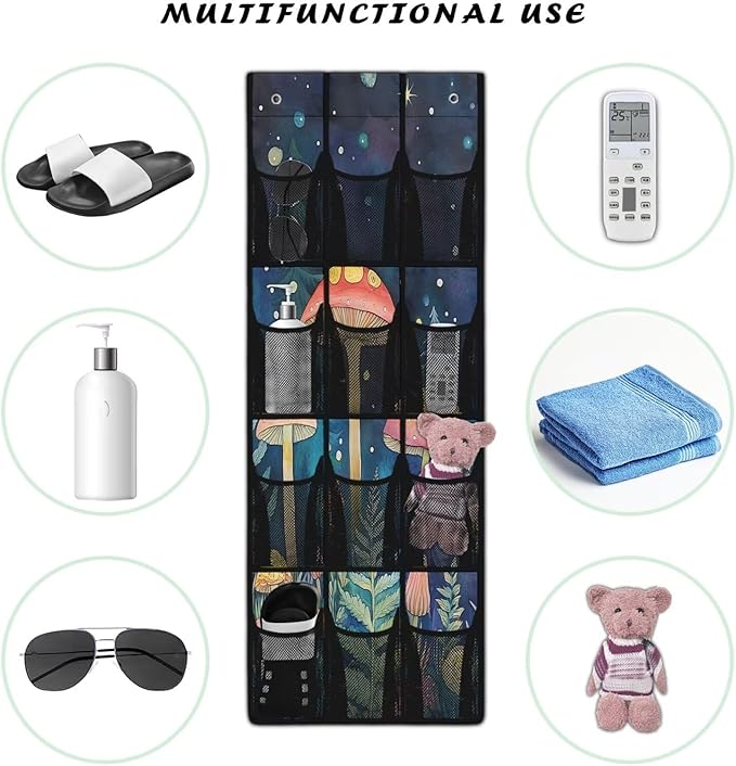 Mushroom Shoe Organizer Over The Door for BedRoom Over 12 Pockets The Door Hanging Organizer Space Saving Back Door Storage Organizer with Hook Design Shoe Holder Hanger