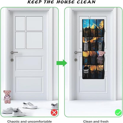 Butterfly Sunflower Over the Pantry Door Organizer - 12 Clear Pockets for Spices, Utensils, Snacks