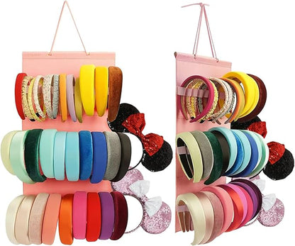 Hanging Headband Holder for Girls, Felt Headband Organizer Storage Holder - Pink