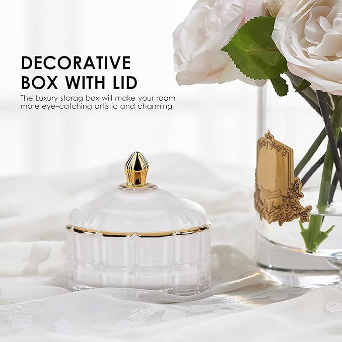 ALAMHI Decorative Candy Bowl Candy Jar with Lid, Candy Dish Storage Food Cotainers Jar, Glass Trinket Box Jewelry dish, Apothecary Jars Keepsake Boxes with Lids Modern Home Decor (White)