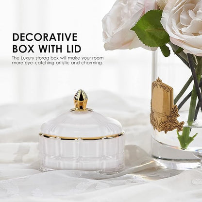 ALAMHI Decorative Candy Bowl Candy Jar with Lid, Candy Dish Storage Food Cotainers Jar, Glass Trinket Box Jewelry dish, Apothecary Jars Keepsake Boxes with Lids Modern Home Decor (White)