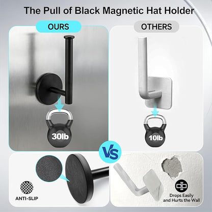 Magnetic Hat Holder, Magnet Hat Rack for Baseball Caps,Black Magnetic hat Hook,Hat Hanger Storage Organizer for Metal Surface in Entryway,Bedroom,Kitchen,Bathroom,Cruise Cabins,RV and Closets
