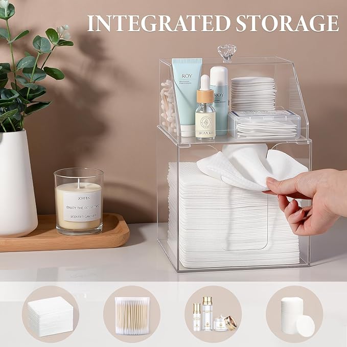 Anyoifax Disposable Facial Towels Storage Compatible with Clean Skin Club Clean Towel XL Double Layer Acrylic Box Cotton Pads Container Qtip Bin Face Towelettes Holder for Bathroom Counter, Clear