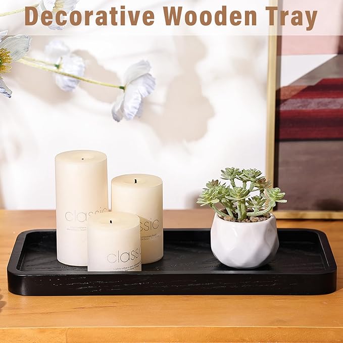 Wooden Bathroom Vanity Tray, 11.8" Bathroom Tray for Home Décor, Countertop Display, Jewelry Organizer, Candle Holder, Wooden Tray for Kitchen Counter，One-piece Red Oak Wood Cutting