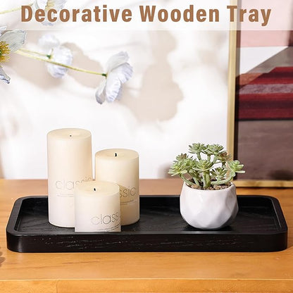 Wooden Bathroom Vanity Tray, 11.8" Bathroom Tray for Home Décor, Countertop Display, Jewelry Organizer, Candle Holder, Wooden Tray for Kitchen Counter，One-piece Red Oak Wood Cutting