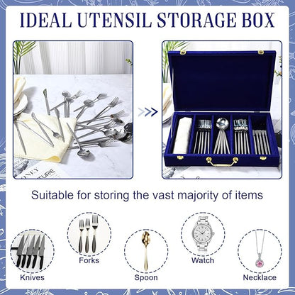 Pickmesh Silverware Case with Lid and Handle, Silverware Storage Box Sterling Silver Flatware Chest Without Silver Tarnish Proof Utensils Organizer for Kitchen Decor Wedding Gifts(Royal Blue,1 Layer)