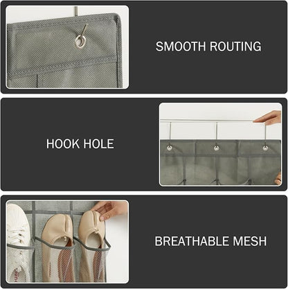 Shoe Hanger for Door 24 Mesh Pocket over the Door Shoe Organizer Space Saving Hanging Storage Holder with Hooks 64x19 Inch White