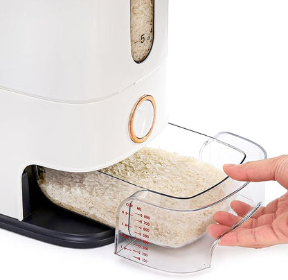 ZEAYEA Large Rice Holder Dispenser, 25 Lbs Grain Storage Container with Lid and Measuring Cup, Household Cereal Food Dispenser Rice Bucket for Kitchen Pantry Soybean Corn Dry Food Organization