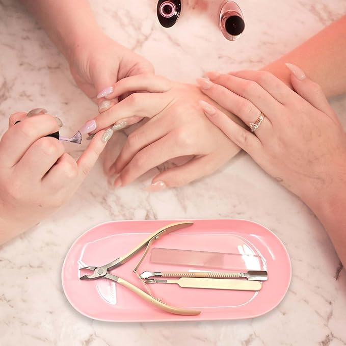 Nail Tray Pink Manicure Tool Tray Display Nail Art Dish Storage Oval Manicure Tray Jewelry Rhinestone Cosmetics Organizer Decorative Small Storage Plate