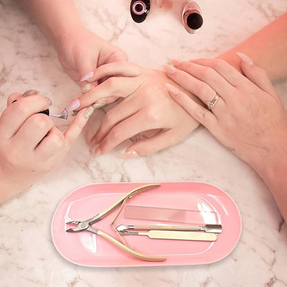 Nail Tray Pink Manicure Tool Tray Display Nail Art Dish Storage Oval Manicure Tray Jewelry Rhinestone Cosmetics Organizer Decorative Small Storage Plate