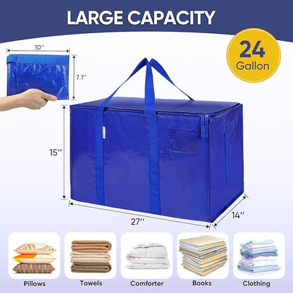 TICONN 16 Pack Extra Large Moving Bags Heavy Duty with Zippers & Carrying Handles, Durable Storage Bags Moving Boxes for Closet Organizers and Storage (16 Pack, Blue)