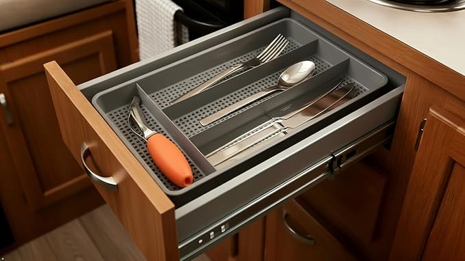 Dial Industries Small Cutlery, Utensil, Silverware Kitchen Drawer Organizer Tray, Grey