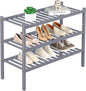 ROMGUAR CRAFT 3 Tier Bamboo Shoe Rack for Closet Free Standing Wood Shoe Shelf Storage Organizer for Entryway Small Space Stackable 27"x11"x20" (Grey)