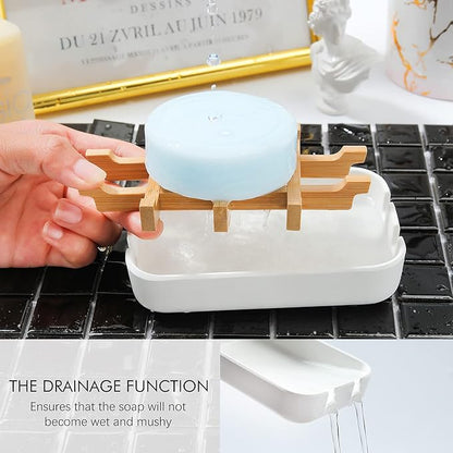 Soap Dishes for Bar Soap,2 Pack Environmentally-Friendly Bathroom Soap Dishes (Removable),2Pcs/Set Bamboo Soap Dishes Holder,Bathroom Sink Soap Dish,White