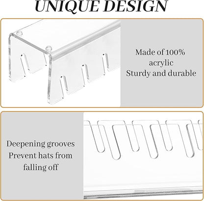 Hat Organizer 2 Pcs Hat Stand for Baseball Caps No Install Baseball Cap Holder Acrylic Hat Organizer for Baseball Caps for 14 Baseball Caps Hat Rack for Bedroom Closet Dresser (Clear)