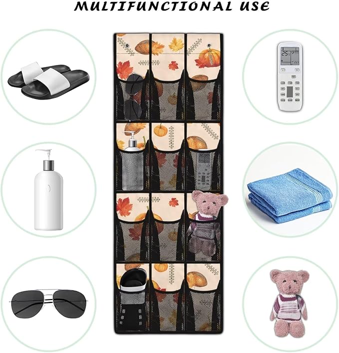 Turkey Pattern Behind Door Organizer for Thanksgiving Decoration 12 Pockets Over The Door Shoe Organizer for Closet Easy to Install Shoe Holder Hanger for Office