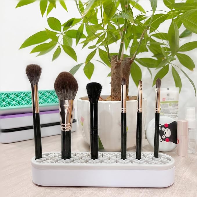 TANG SONG 2 PCS Silicone Make up Brush Holder Cosmetic Storage Box Desktop Organizers (Gray)