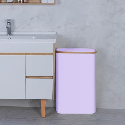 Slim Laundry Basket,60L Laundry Hamper with Lid, Tall Hamper for Laundry,Dirty Cloth Hamper with Bamboo Handle for Towels, Clothes Organizing,Purple