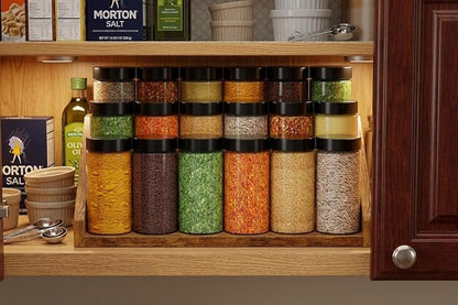 3 Tier Wood Spice Rack Organizer for Cabinet, Super Sturdy Display Riser Shelf Seasoning Organizer for Countertop Pantry Cupboard, Retro Storage Holder for Kitchen Condiment Jar Spice Container