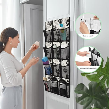 Silver Over The Door Mesh Fabric Over The Door Closet Organizer 12 Pockets Pawprints Shoe Holder Hanger for Living Room Easy to Install Wall Hanging Storage