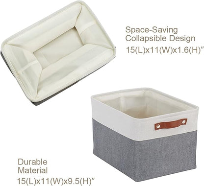 DECOMOMO Storage Bins, Large Fabric Storage Baskets for Shelves, Decorative Linen Closet Organizer, 15 x 11 x 9.5 inches (Slate Grey & White, 4 Pack)