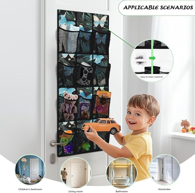 Butterflies Over the Door Shoe Organizer,Shoe Organizer Door Hanger,Space Saver Shoes Hanger Storage Organizer Bag with 12 Mesh Large Pockets