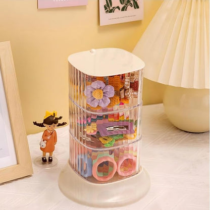 Hair Accessory Organizer, 3-Layer Rotating Clear Hair Tie Organizer for Hair Clips, Headbands, Hair Ties, Earring, Necklace, Ring, Jewelry Boxes & Organizers for Girls & Women (3-Layer，White)