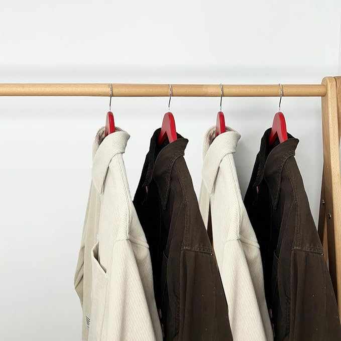 Passionate Red Wooden Hangers 20 Pack for Adults Heavy Duty Non-Slip Clothes Hangers, Colorful Wood Hangers Pack of 20 Sturdy Coat Hangers for Men Women Shirts Pants Coats Assorted Colors (RED)