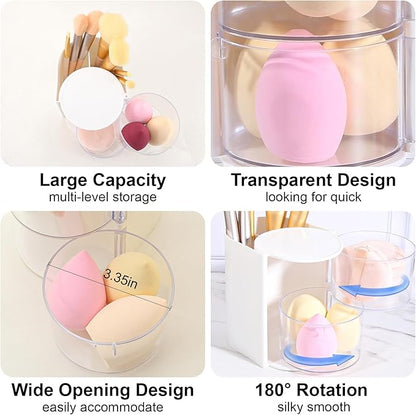 DASITON 2-Layer Makeup Brush Holder with Hair Accessories Organizer, Rotatable Desktop Organizer Case for Hair Clip, Makeup Sponge, Jewelry and Hair Accessories, Hair Brush Holder for Vanity (White)