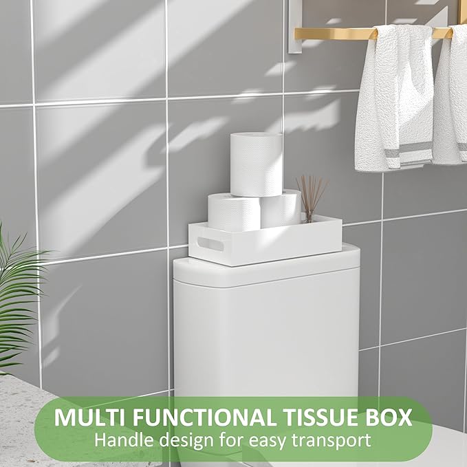 White Toilet Basket Tank Tray, Acrylic Bathroom Basket, Back of Toilet Organizer for Paper Storage, Anti-slip and Moisture-proof