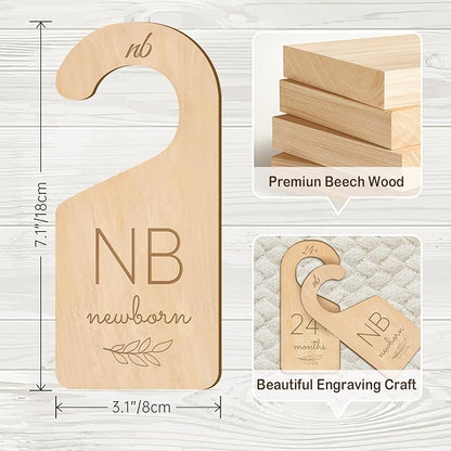Wooden Baby Closet Dividers - 8 Pcs Double-Sided Design for Newborn Nursery Room Wardrobe Storage by Months Size - Perfect Toddler Clothes Organizer (Olive-1)