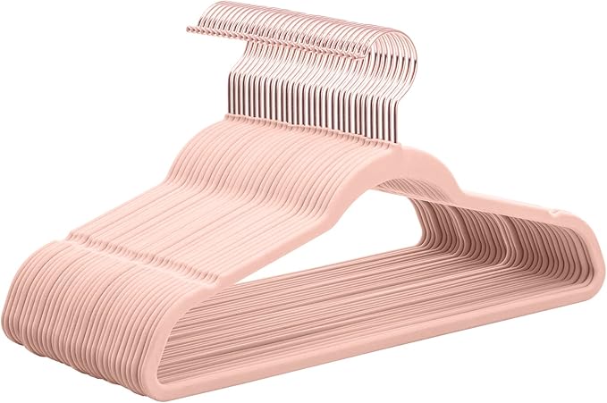 Premium Velvet Hangers Blush Pink- Rose Gold Swivel Hooks -Non Slip Sturdy Suit Hangers- Felt Hangers-Space Saving Clothes Hangers 50 Pack for Skirts Coats(Blush Pink/Rose, 50 Pack)