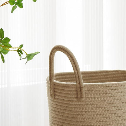 VIPOSCO Large Laundry Hamper, Tall Woven Rope Storage Basket for Blanket, Toys, Dirty Clothes in Living Room, Bathroom, Bedroom - 58L Jute