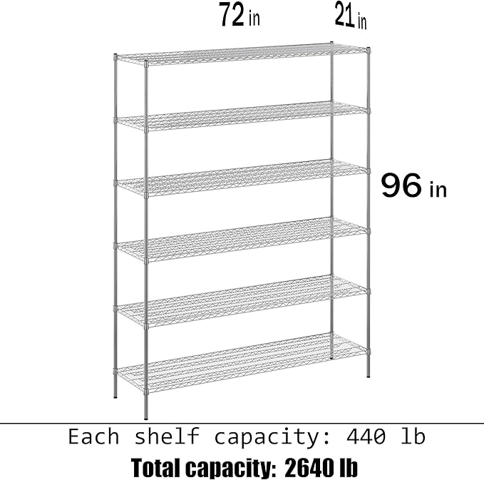 21" Deep x 72" Wide x 96" Height Wire Shelving Kit | 6-Tier | NSF Commercial Storage Rack Unit