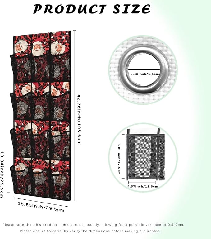 Santa Claus Behind Door Organizer for Merry Christmas Home Decor Mesh Fabric Door Hanging Shoe Organizer for Living 12 Pockets with 4 Metal Hook Multi-Funtion Storage Bag