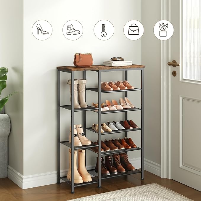 HOOBRO 6 Tier Shoe Rack with Top Shelf, Multi Tier Shoe Storage Organizer for Entryway, Versatile Storage for Shoes, Bags and More, Holds 11-18 Pairs, Sturdy Metal Frame BF35XJ01