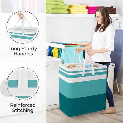 StorageRight Large Collapsible Laundry Basket Hamper with Easy Carry Handles，Freestanding Clothes Hampers for Laundry, Bedroom, Dorm, Towels, Toys, 125L, Green