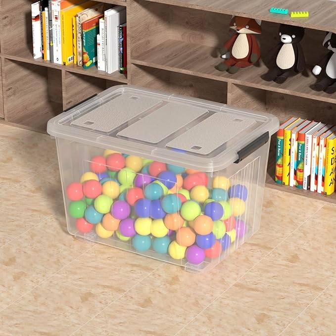 Large Plastic Storage Box with Lid, 70 Quart, 4 Packs