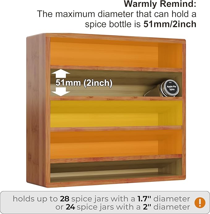 Orimade 4 Tier Spice Rack Organizer for Cabinet, Freestanding Bamboo Seasoning Rack for Countertop, Cupboard, Pantry, Kitchen, 13.18 x 4.13 x 12.2 inches(Spice Jars Not Included), Walnut Stain