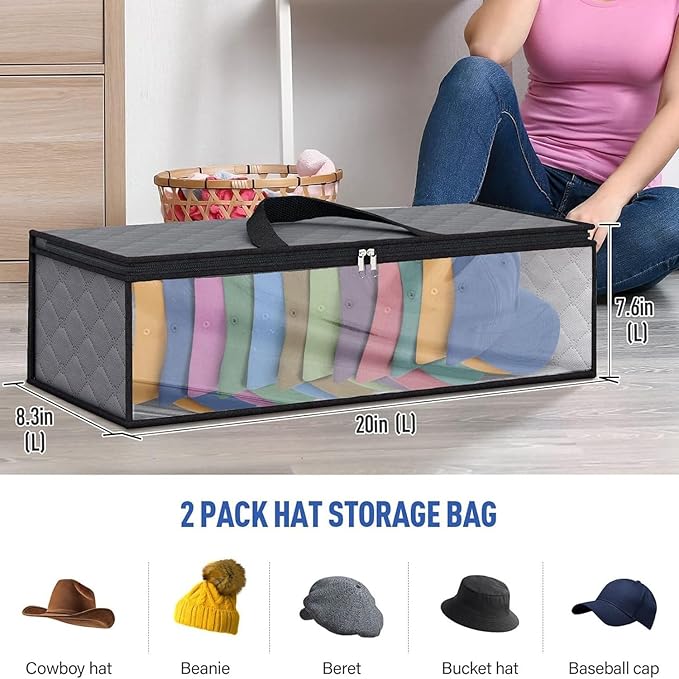 2Piece Hat Storage Bag for Baseball Caps Hat Organizer Case Hat Holder Rack with 2 Carry Handles for Closet Moisture