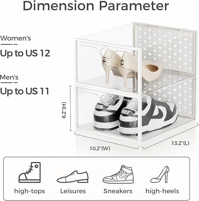 Pinkpum X-Large Shoe Storage Boxes 18 Pack, Shoe Organizer for Closet Clear Plastic Stackable Shoe Dispaly Case Holder Bins, Sneaker Storage for Sneakerheads White