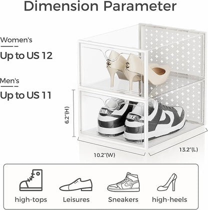 Pinkpum X-Large Shoe Storage Boxes 18 Pack, Shoe Organizer for Closet Clear Plastic Stackable Shoe Dispaly Case Holder Bins, Sneaker Storage for Sneakerheads White