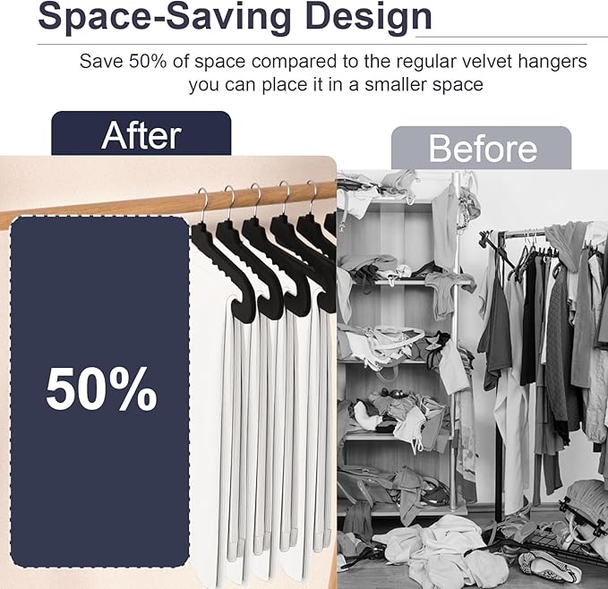 Velvet Pants Hangers - 8 Pack Black Non Slip Open Ended Hanger with 360 Swivel Hook - Closet Space Saving Hanger for Heavy Pants, Jeans, Trousers, Scarf