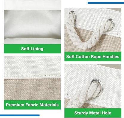 Bidtakay Small Baskets Fabric Storage Baskets for Organizing 3-Pack 12x8x5 Inch Collapsible Storage Bins for Shelves Canvas Bins for Closet Organization Baskets Storage Linen Closet S-White&Beige