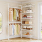 L2 Wall Mounted Closet System, Industrial Pipe Clothing Rack Clothes Racks with 2 Telescopic Rod & 6 Shelves, Heavy Duty Closet Organizers System in Wardrobe Closet, White
